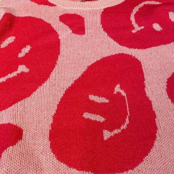Altar’d State Sweater Womens Medium Pink Smiley Face Y2K Oversized Crewneck LS - Picture 6 of 6
